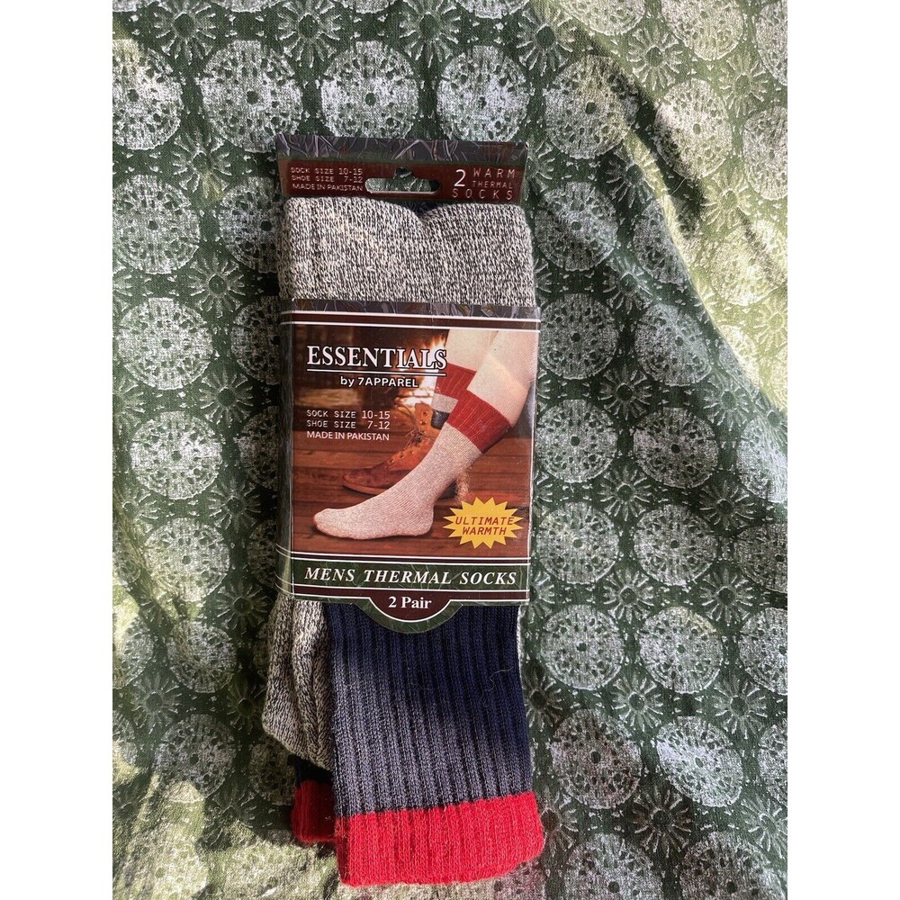 WARM THERMAL Men's 80% Cotton Socks by 7APPAREL 2 PACK sz 10-15 NEW